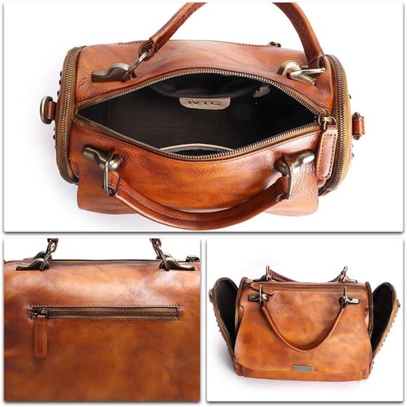 IVTG Brown Leather Satchel Medium Crossbody Studded Bag Purse - Picture 8 of 16